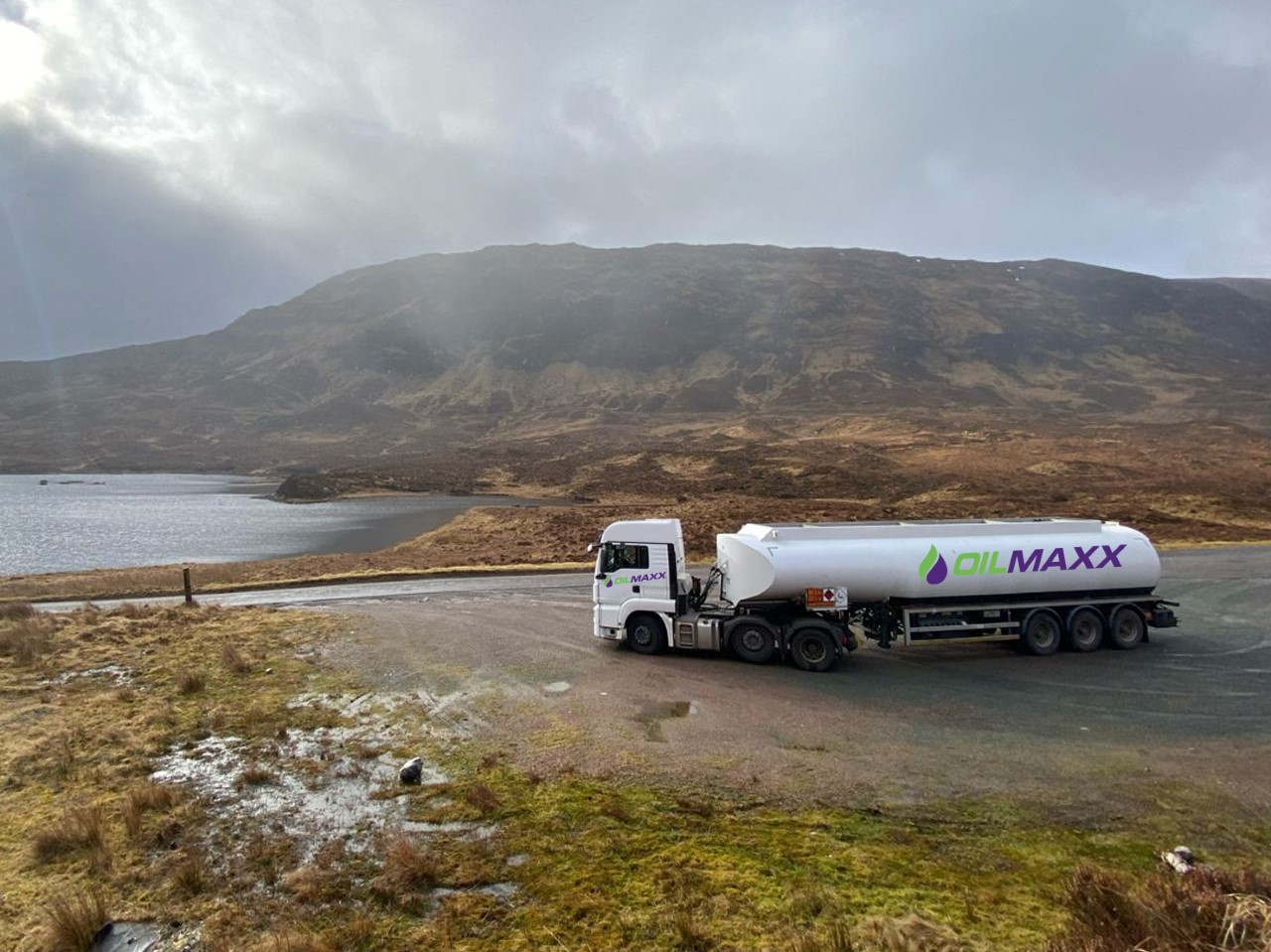 OilMaxx Tanker in the scottish highlands beside a loch